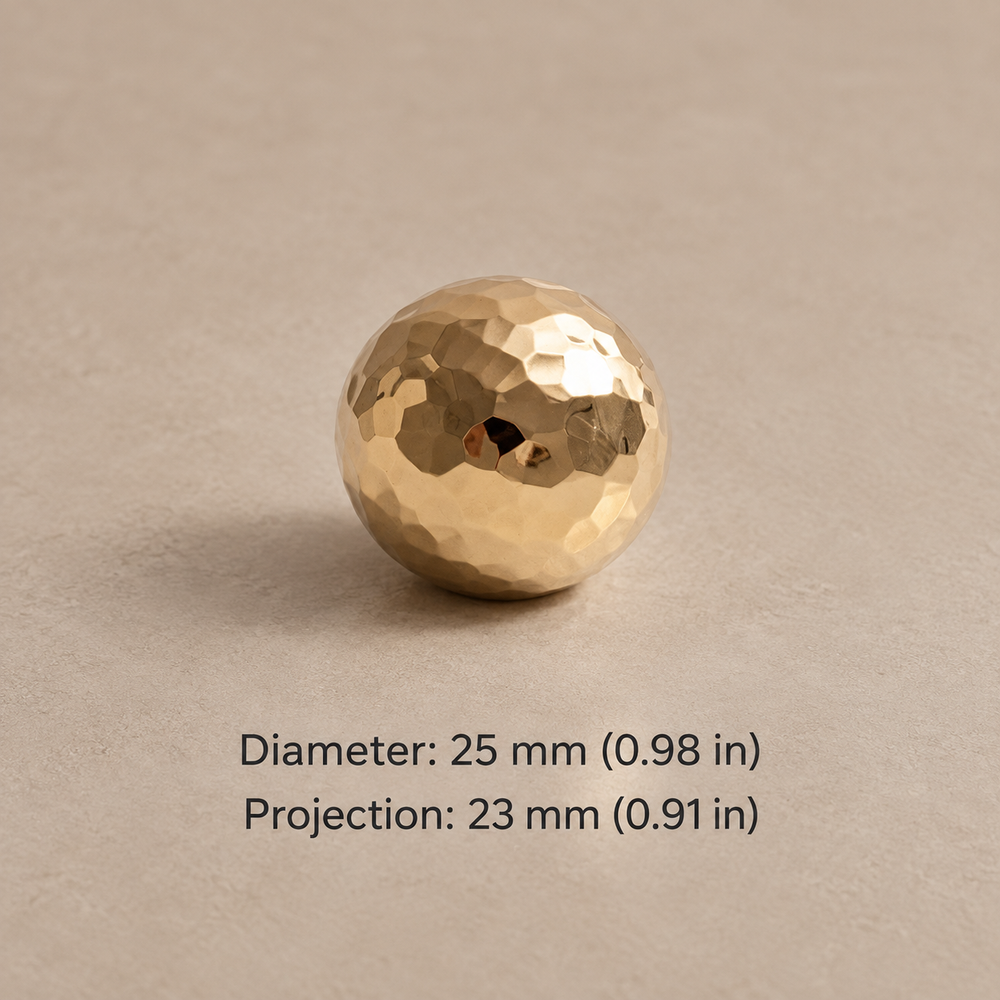 Solid Brass Hammered Cabinet Pull & Knob — Chrome & PVD Gold Finish — gold-ball-25mm