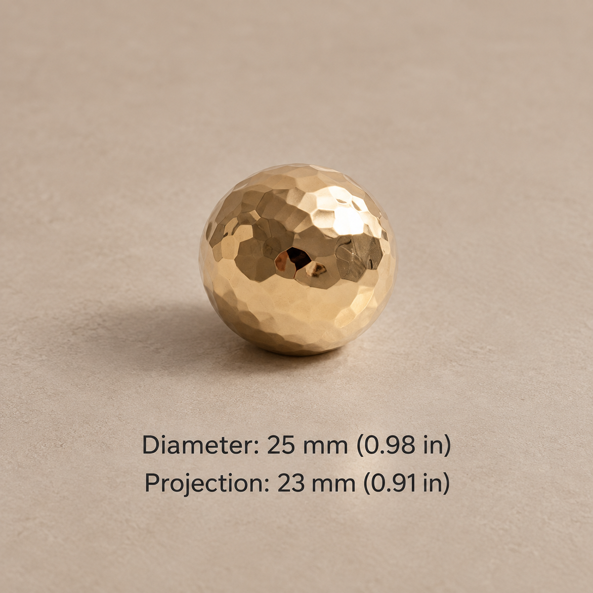 Solid Brass Hammered Cabinet Pull & Knob — Chrome & PVD Gold Finish — gold-ball-25mm