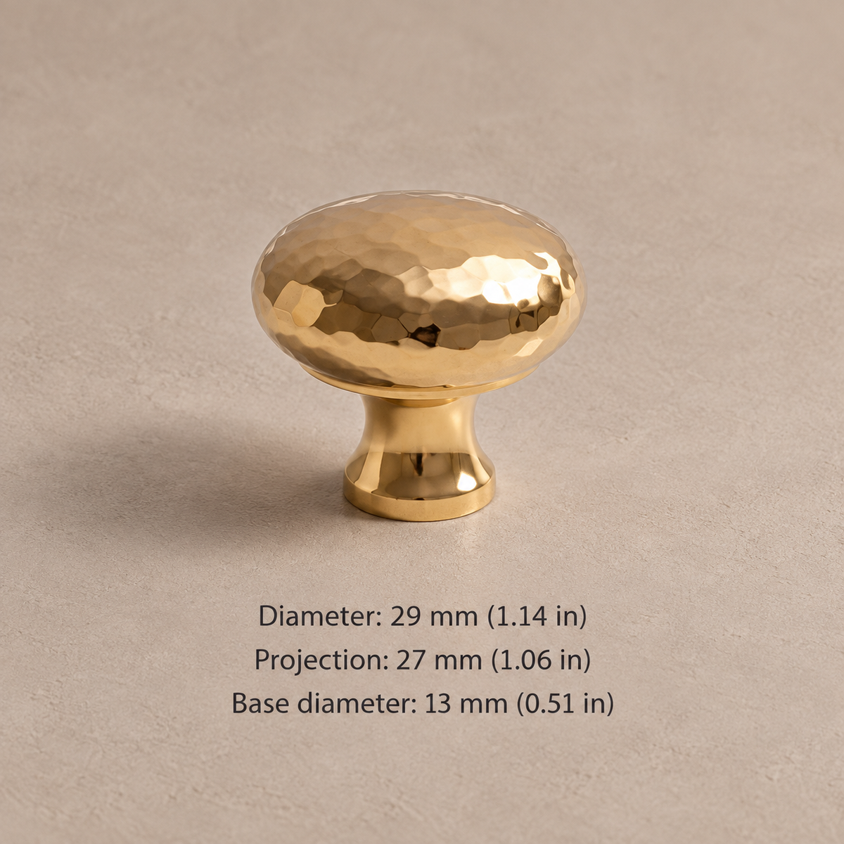 Solid Brass Hammered Cabinet Pull & Knob — Chrome & PVD Gold Finish — gold-dome-29mm