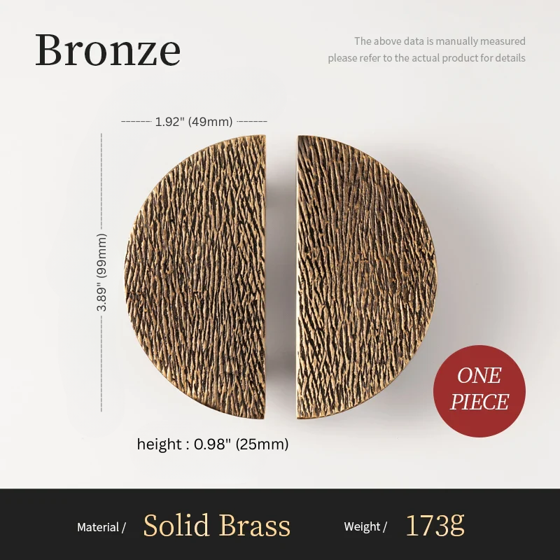 Bronze earrings with measurements and material details on a white background