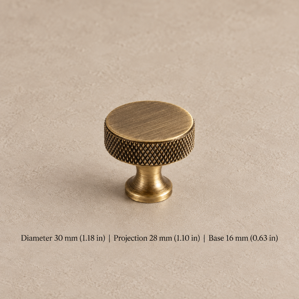 Antique Brass Solid Brass Knurled Cabinet Pulls & Knobs — Modern Industrial Design — knob-30