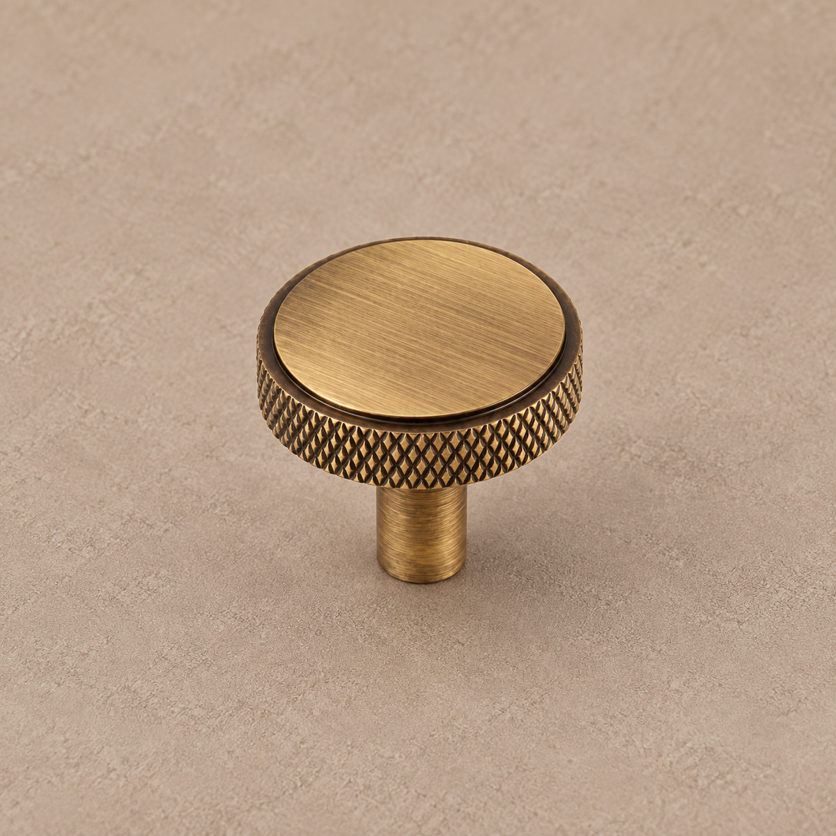 Antique Brass Solid Brass Knurled Cabinet Pulls & Knobs — Modern Industrial Design — knurled-disc-studio