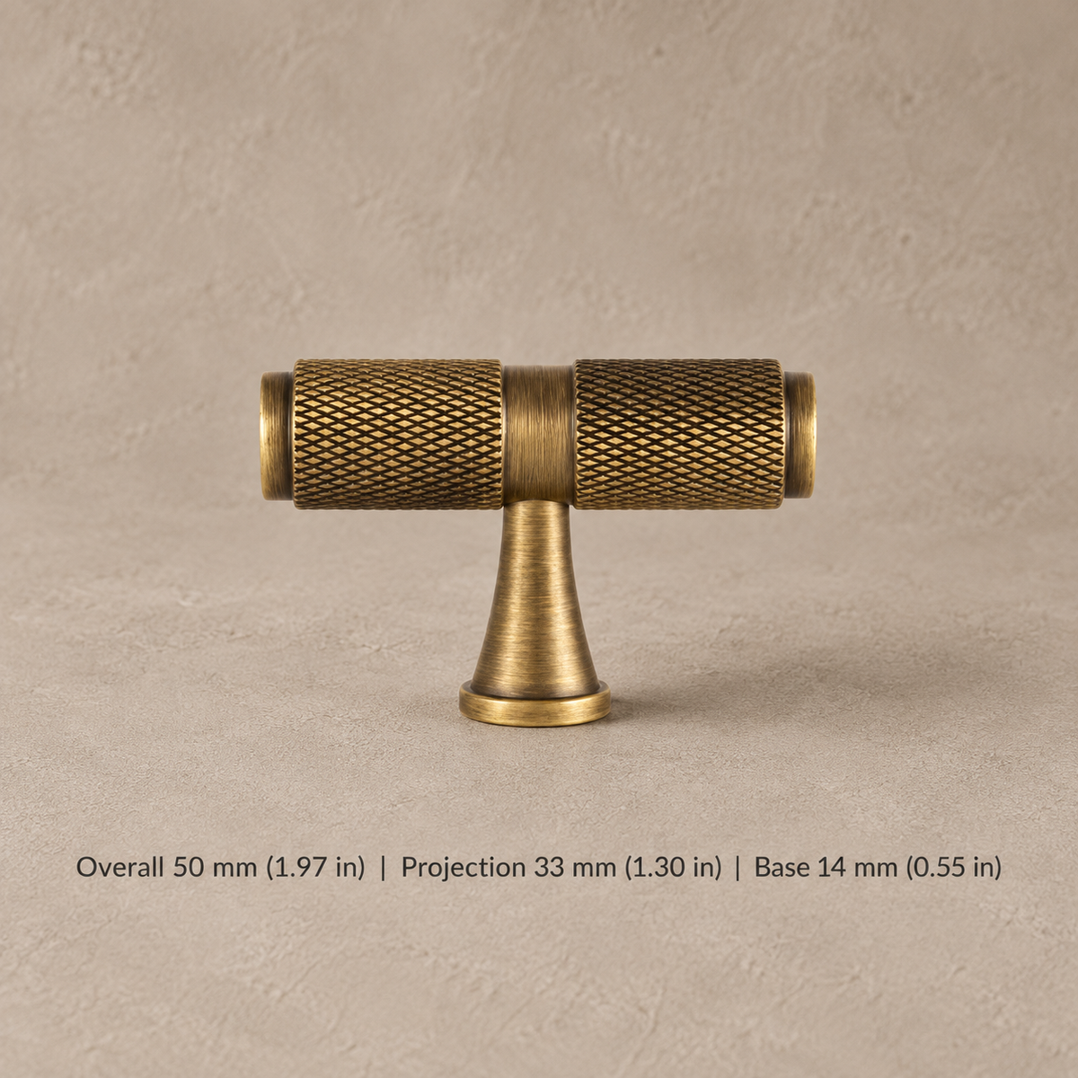 Antique Brass Solid Brass Knurled Cabinet Pulls & Knobs — Modern Industrial Design — t-knob-50