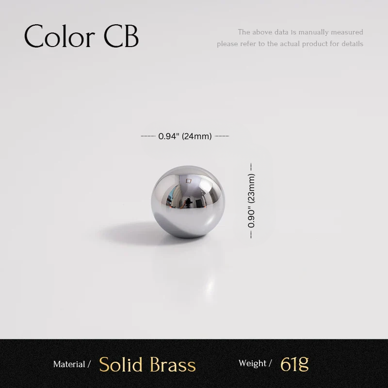 Silver spherical object with measurements and material details on a gray background