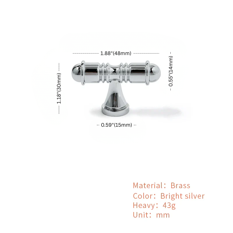 Brass fixture with dimensions labeled on a white background