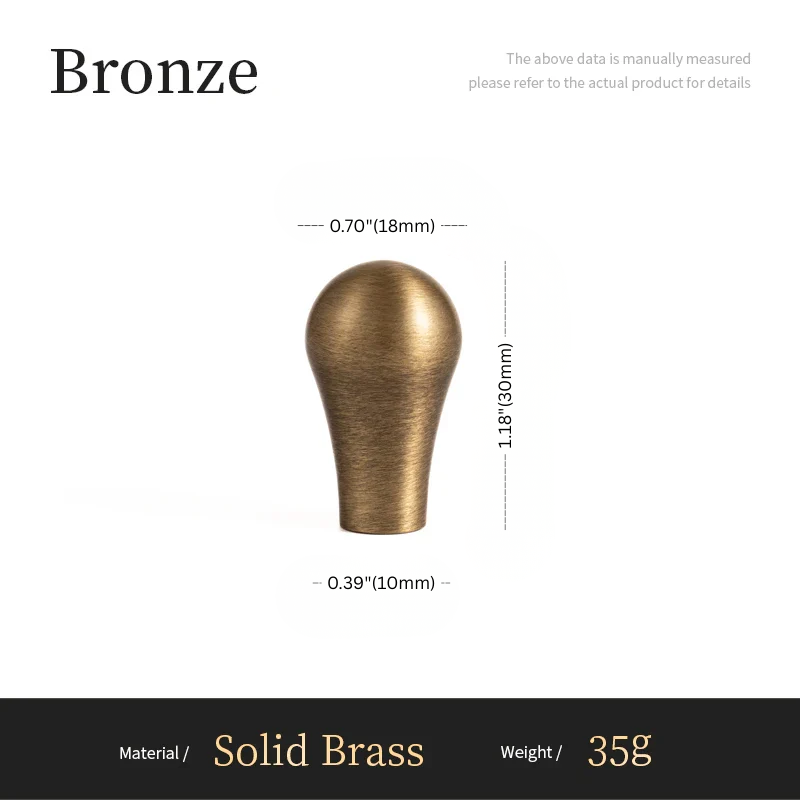 Bronze knob with dimensions and material details on a white background