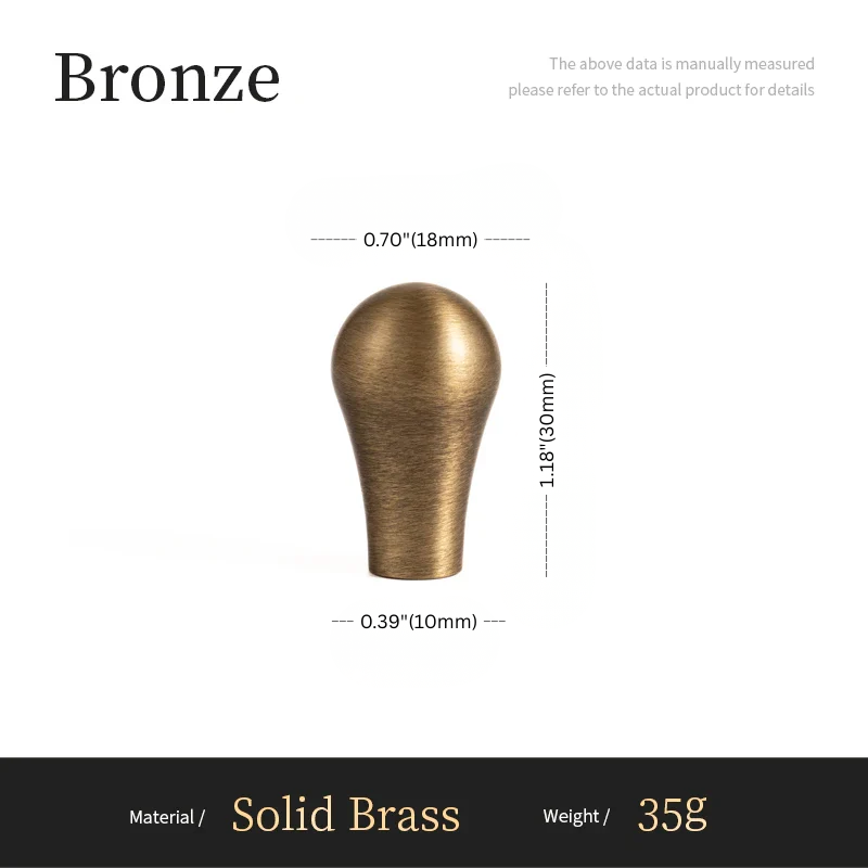 Bronze knob with dimensions and material details on a white background