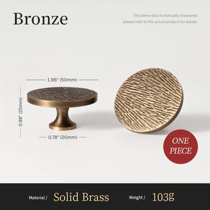 Bronze knob with measurements and material details on a white background