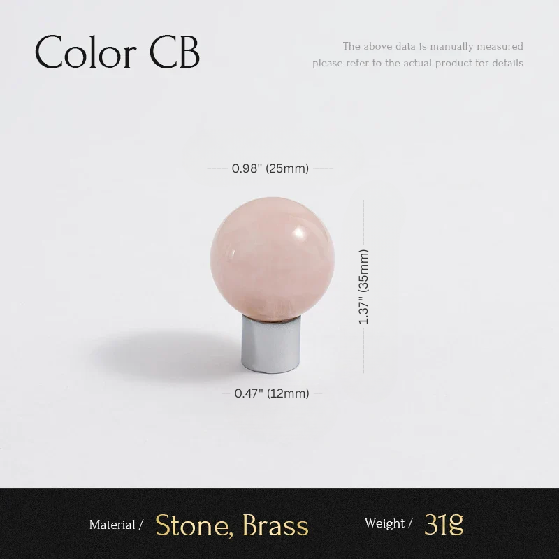 Measurement chart with a pink stone knob and brass base on a light gray background.