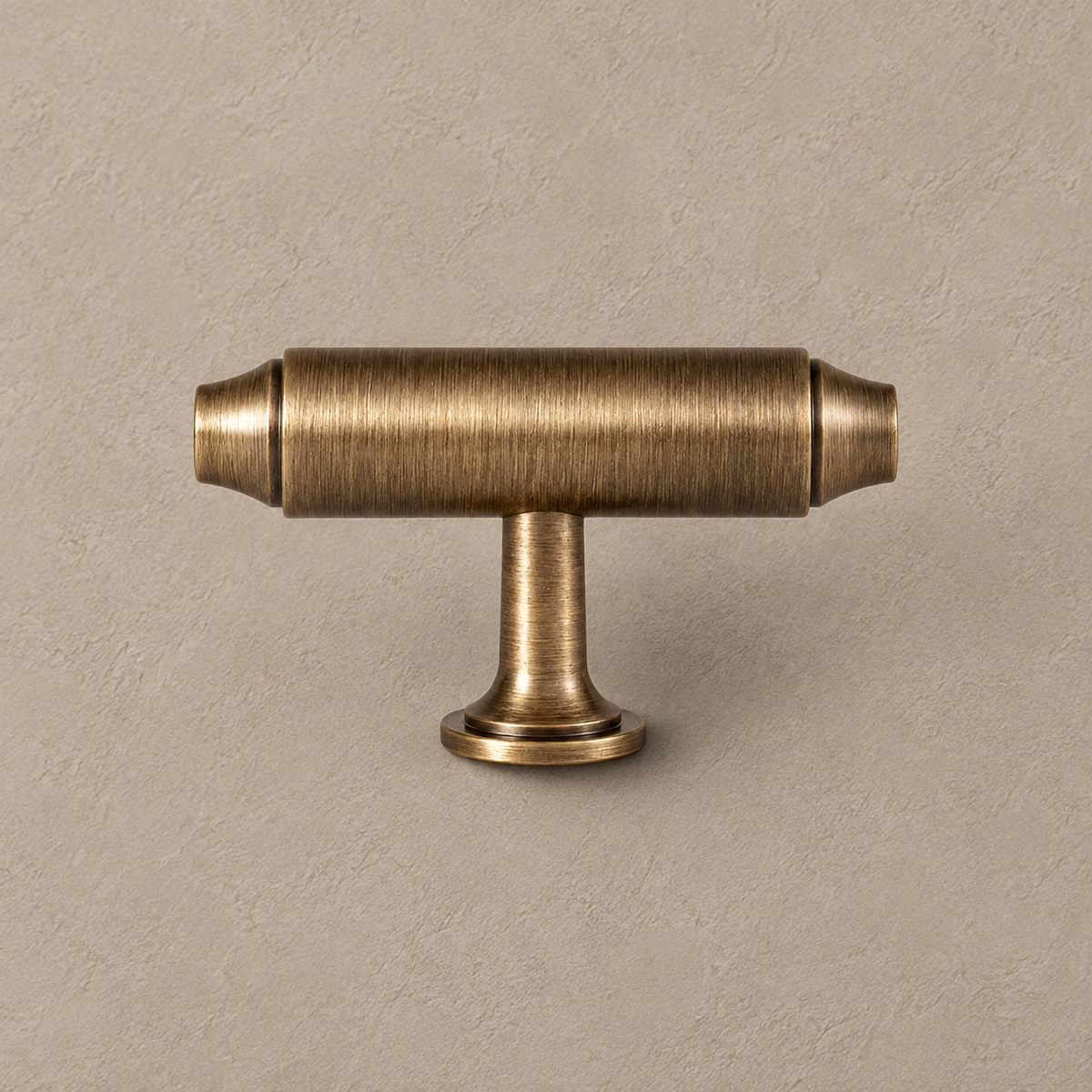 Antique brass single-hole T-knob detail