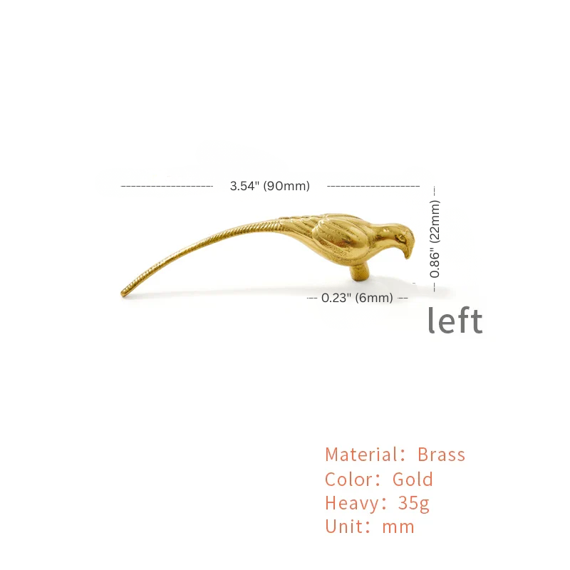 Gold-colored object with measurements and material details on a white background