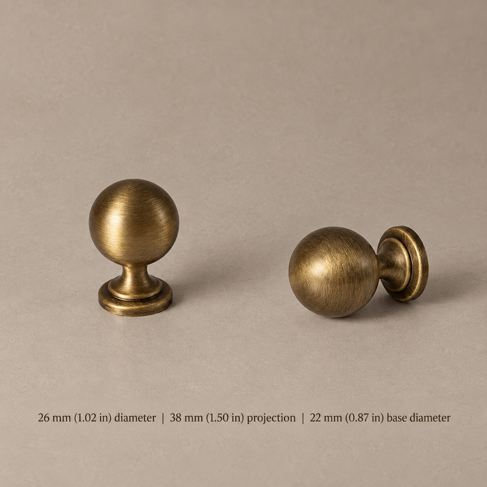 Long Bar Cabinet Pull & Knob — Brushed Brass — knob-26mm