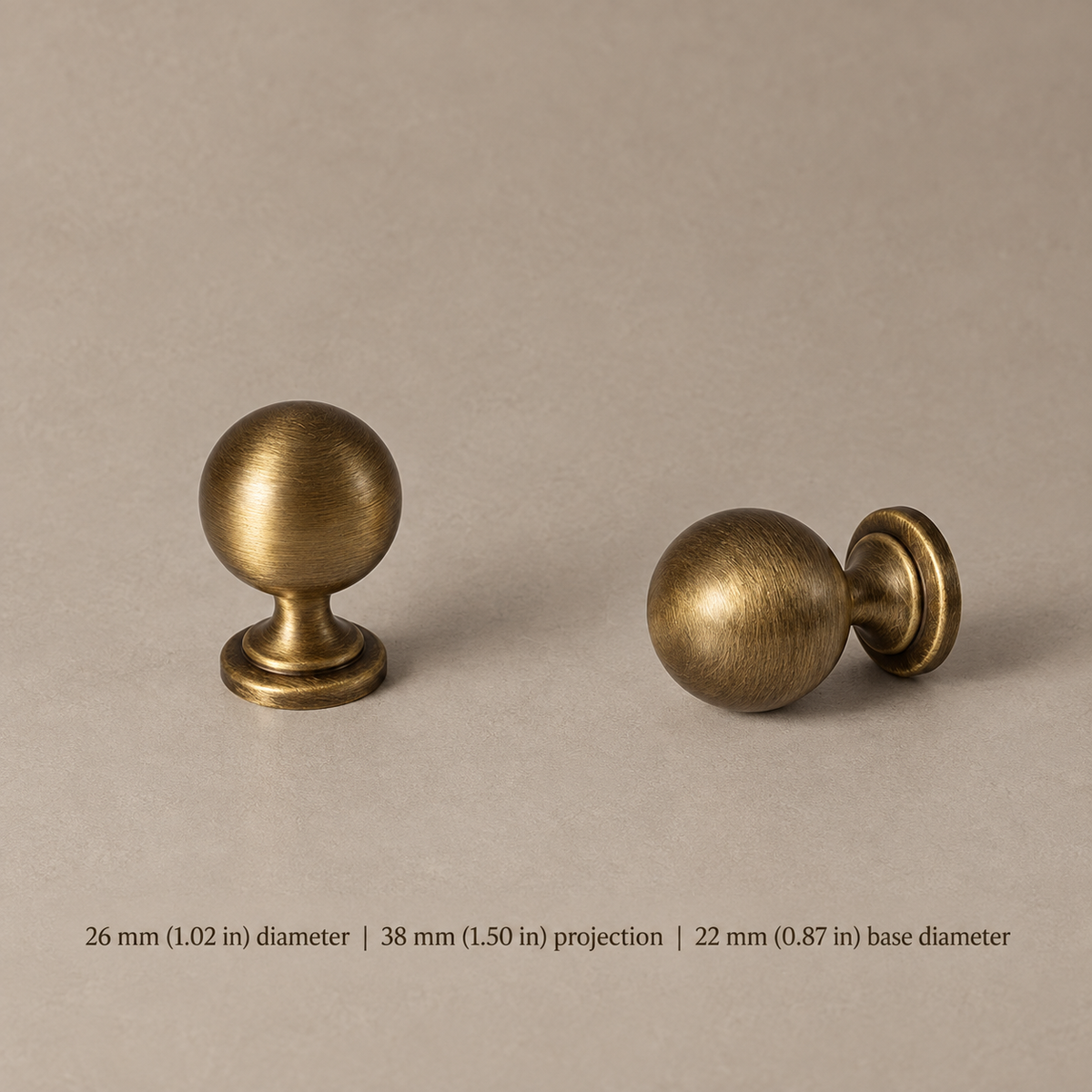 Long Bar Cabinet Pull & Knob — Brushed Brass — knob-26mm