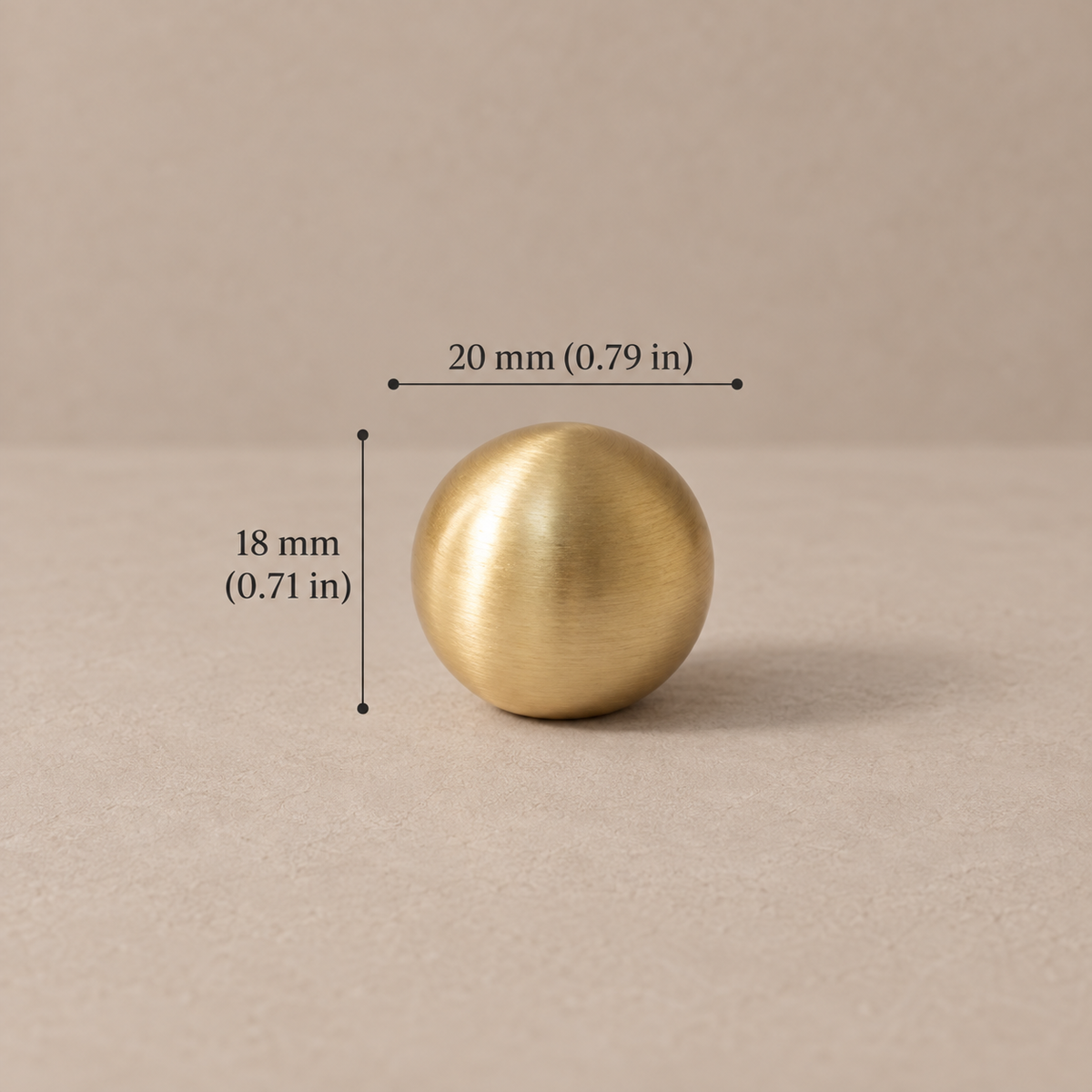 Solid Polished Brass Round Cabinet Knob — Minimalist Ball Design — ball-20mm-projection-18mm