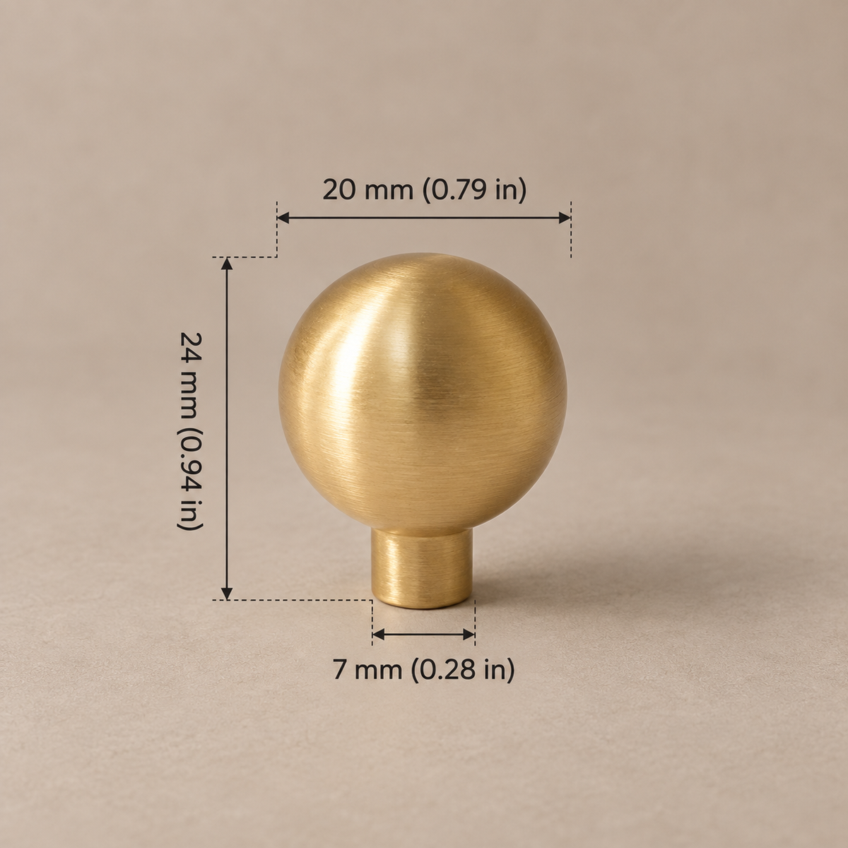 Solid Polished Brass Round Cabinet Knob — Minimalist Ball Design — ball-20mm-projection-24mm