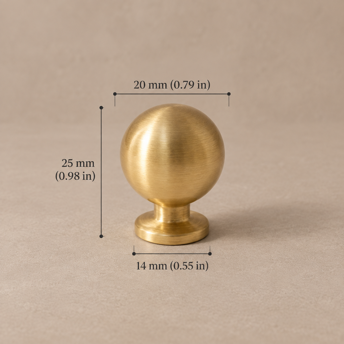 Solid Polished Brass Round Cabinet Knob — Minimalist Ball Design — ball-20mm-projection-25mm