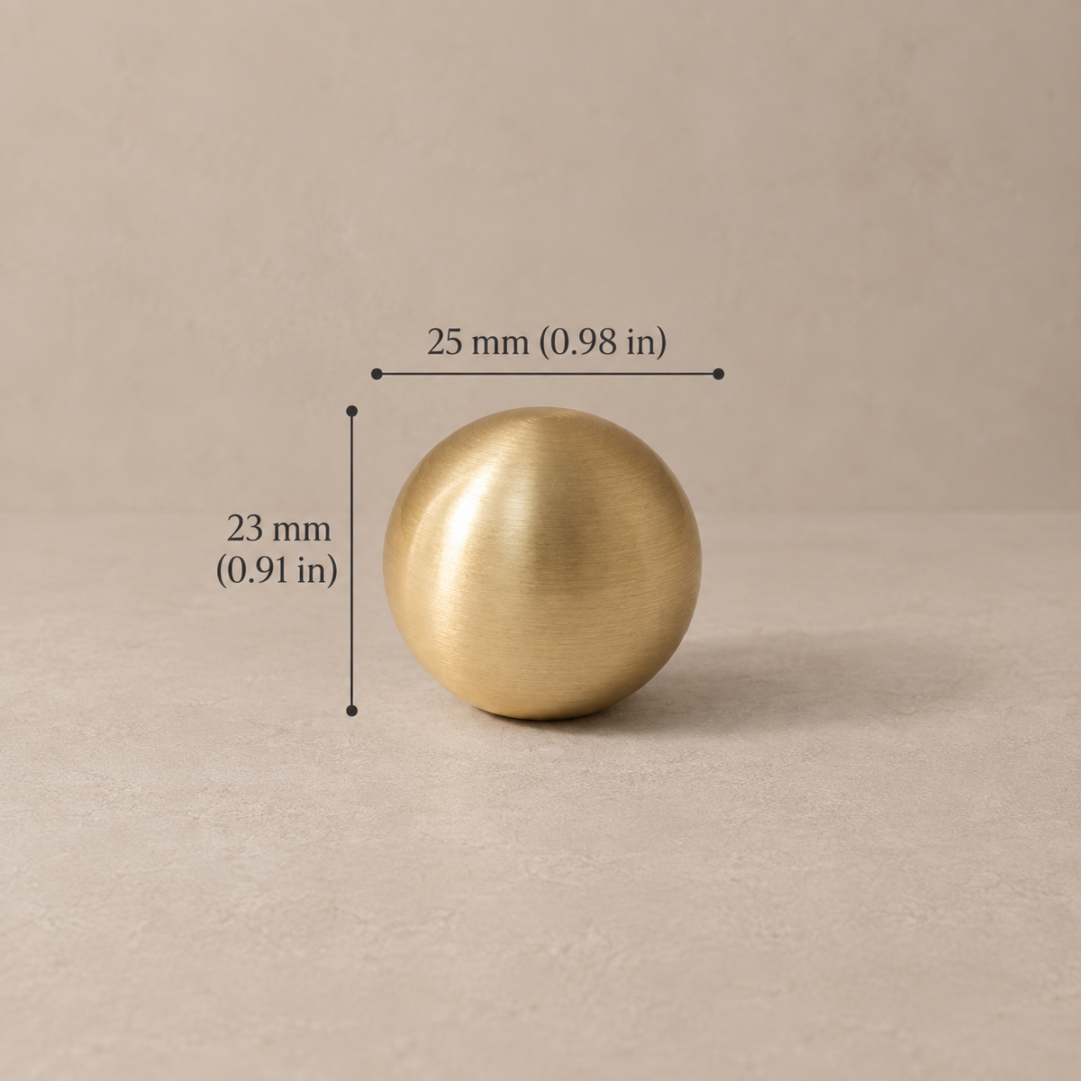 Solid Polished Brass Round Cabinet Knob — Minimalist Ball Design — ball-25mm-projection-23mm
