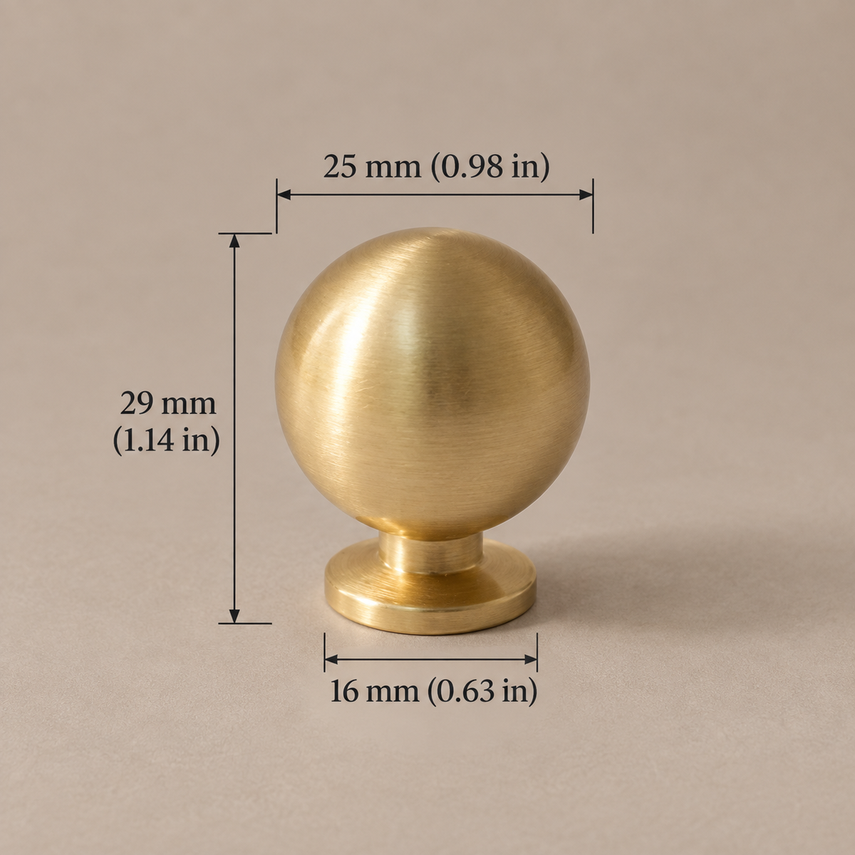 Solid Polished Brass Round Cabinet Knob — Minimalist Ball Design — ball-25mm-projection-29mm