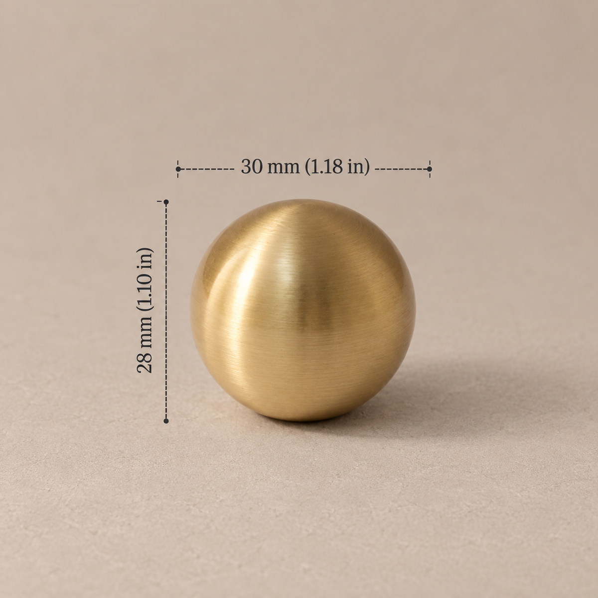 Solid Polished Brass Round Cabinet Knob — Minimalist Ball Design — ball-30mm-projection-28mm
