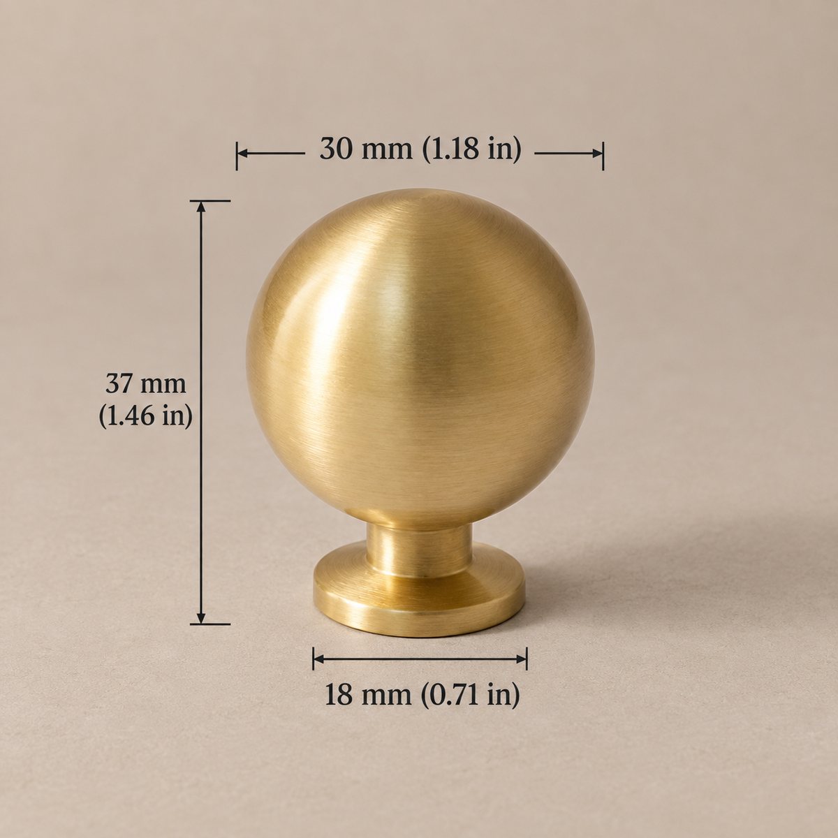 Solid Polished Brass Round Cabinet Knob — Minimalist Ball Design — ball-30mm-projection-37mm