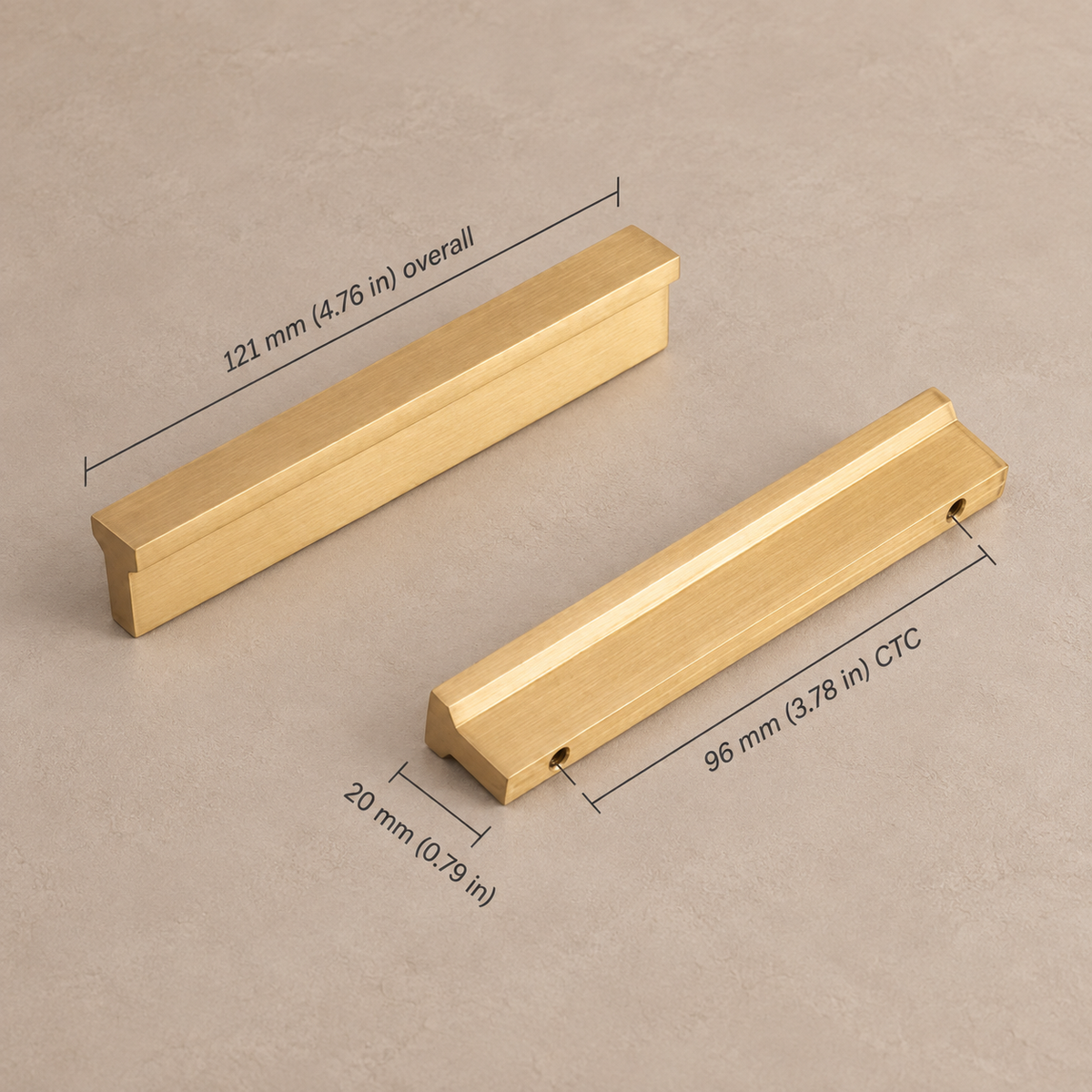 Extra-Long Brushed Brass Cabinet Pull — Modular Modern Handle — brushed-brass-20mm-profile-96mm-ctc