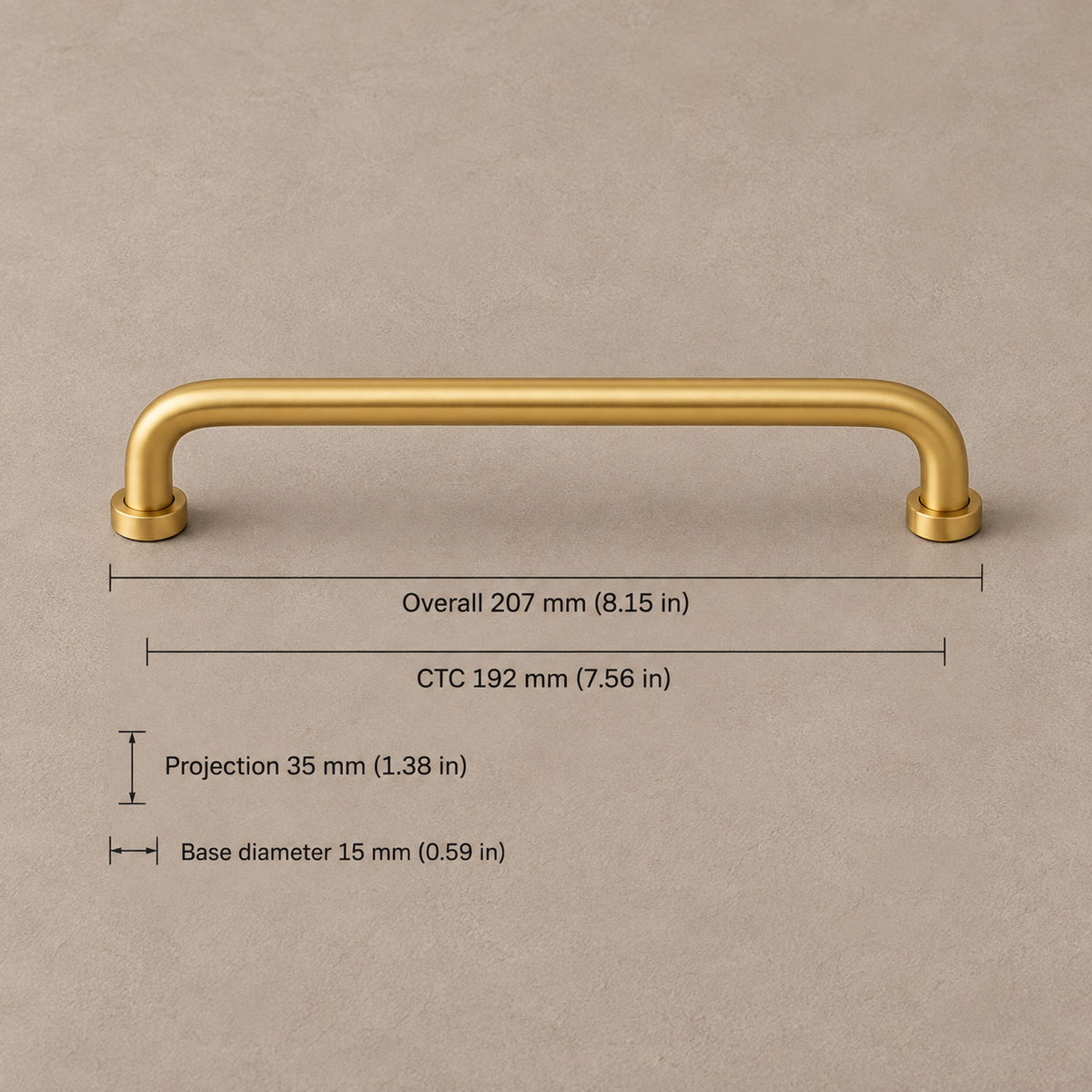 Nordic Arched Cabinet Pull & Knob — PVD Gold — pull-192mm