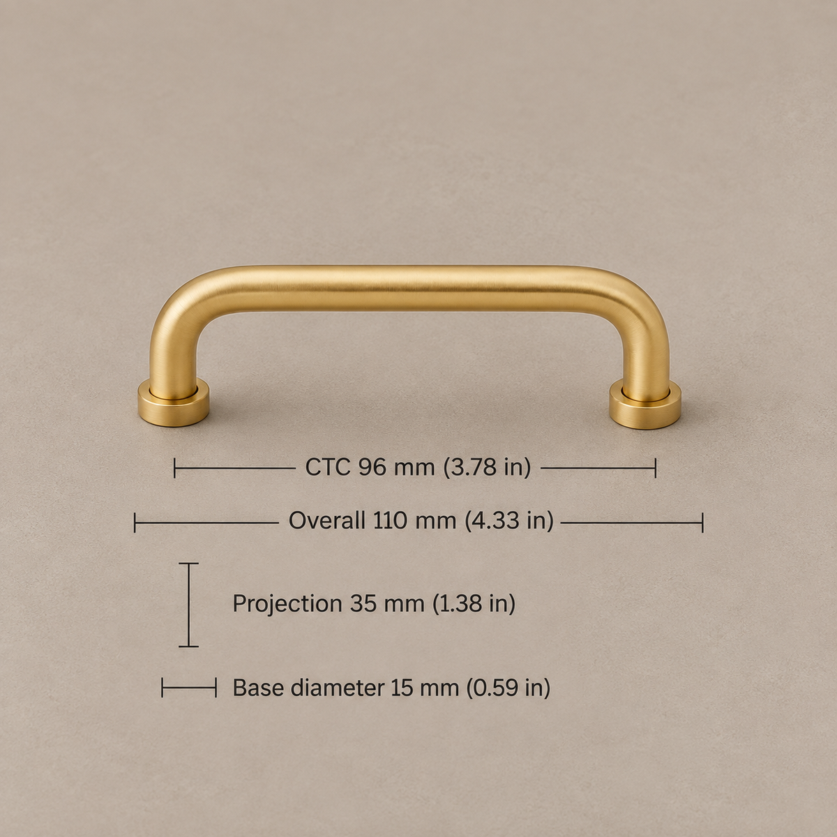 Nordic Arched Cabinet Pull & Knob — PVD Gold — pull-96mm