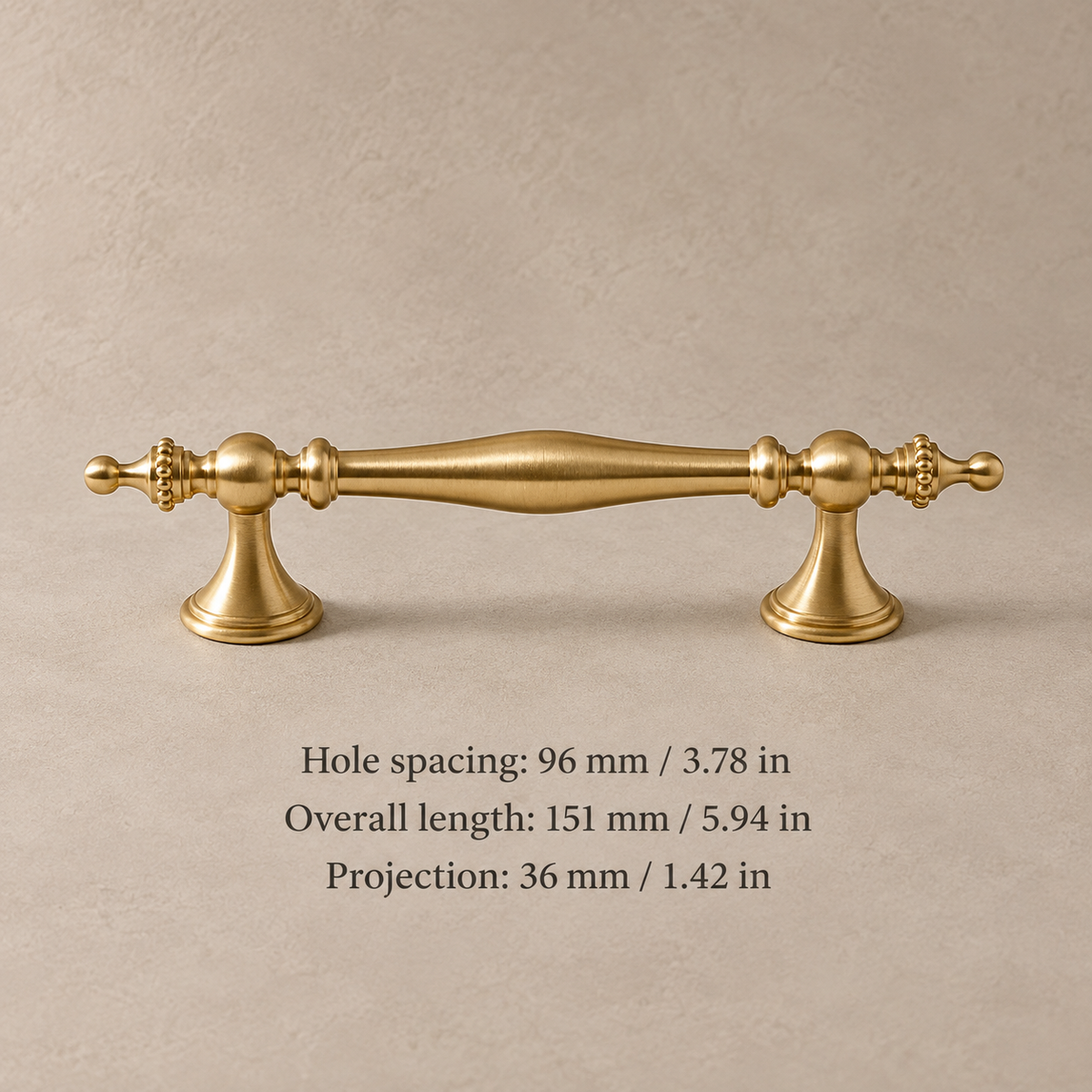 Nordic Solid Brushed Brass Cabinet Pull & Round Knob — 96mm