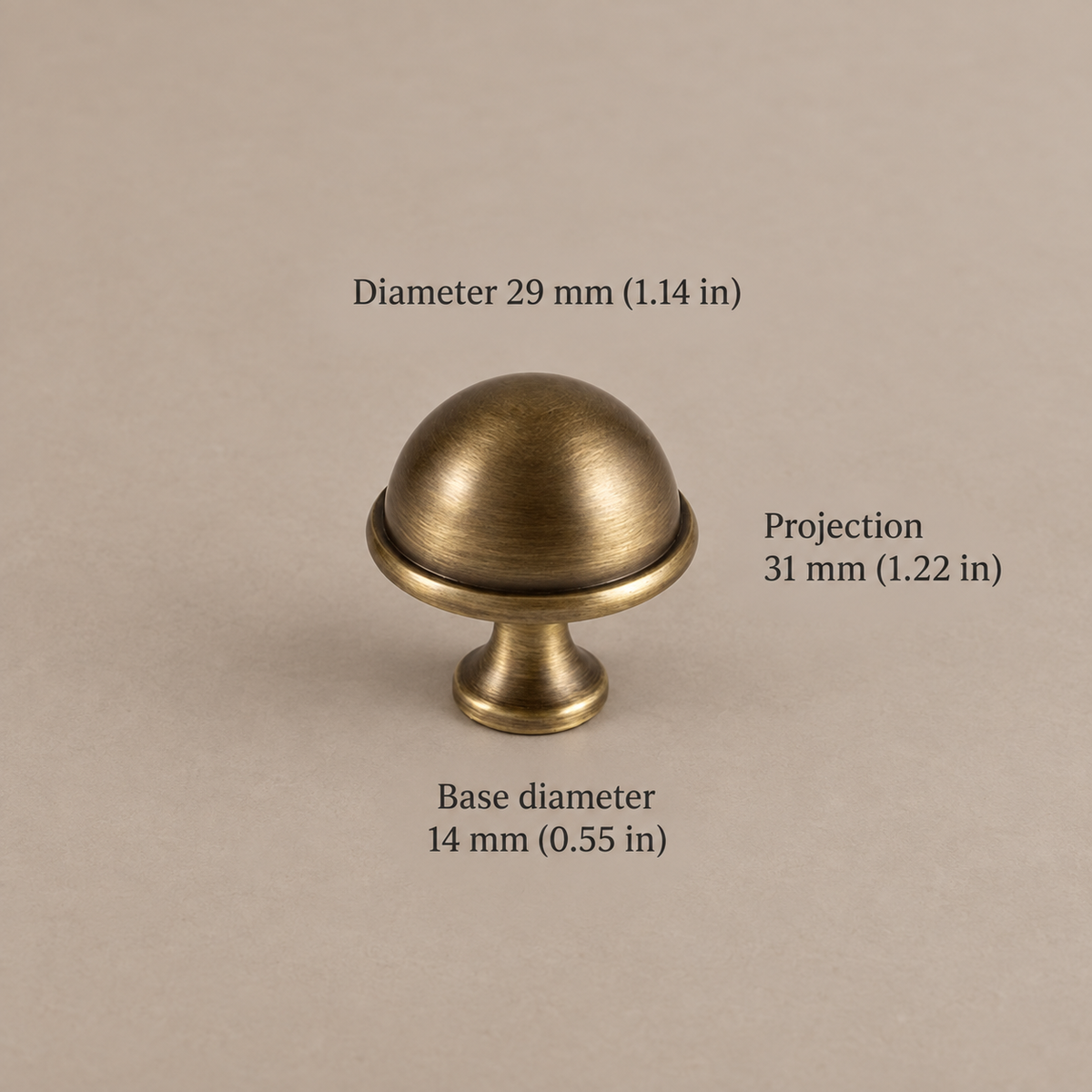 Ornate Spindle Cabinet Pull & Knob — Antique Brass — dome-knob-29
