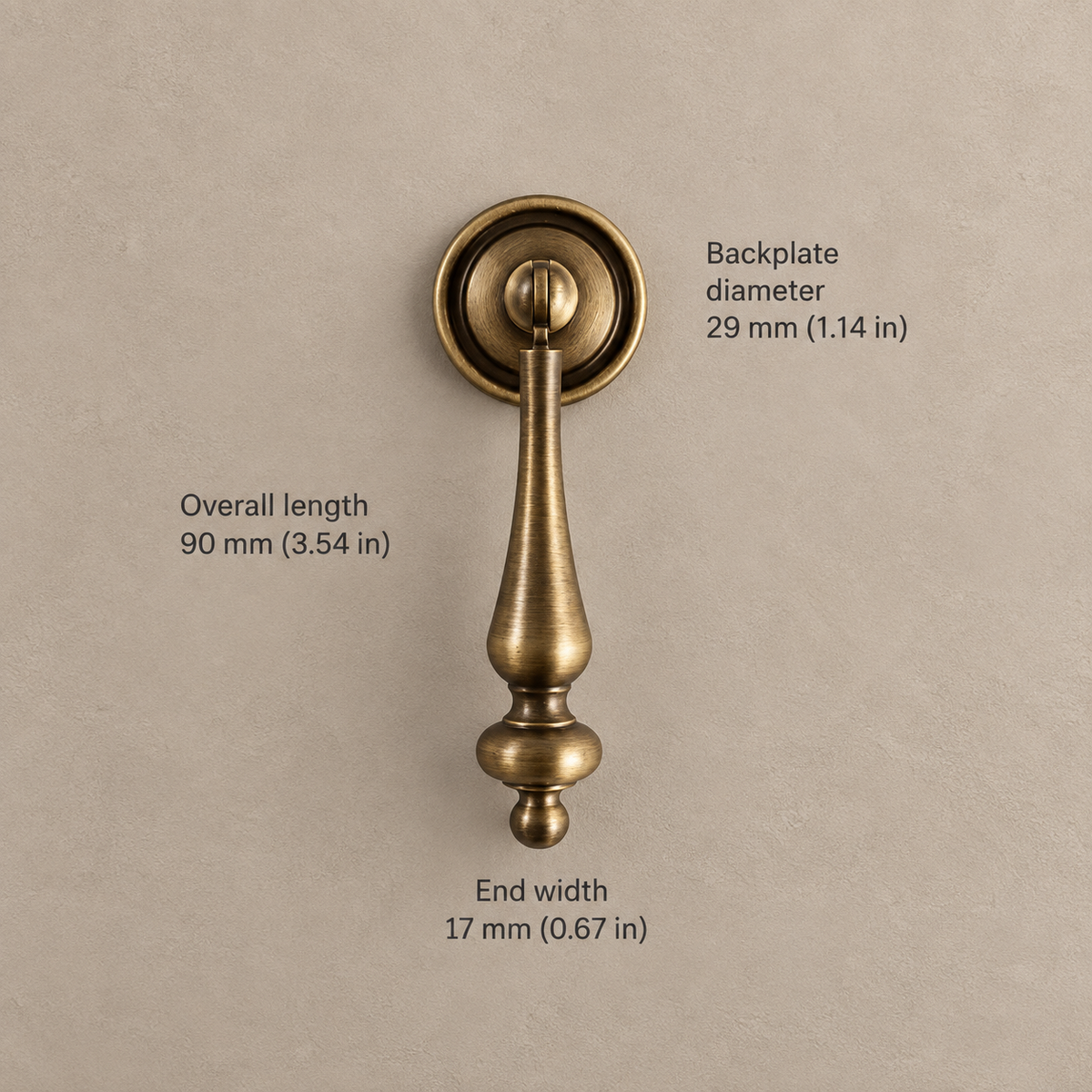 Ornate Spindle Cabinet Pull & Knob — Antique Brass — pendant-90