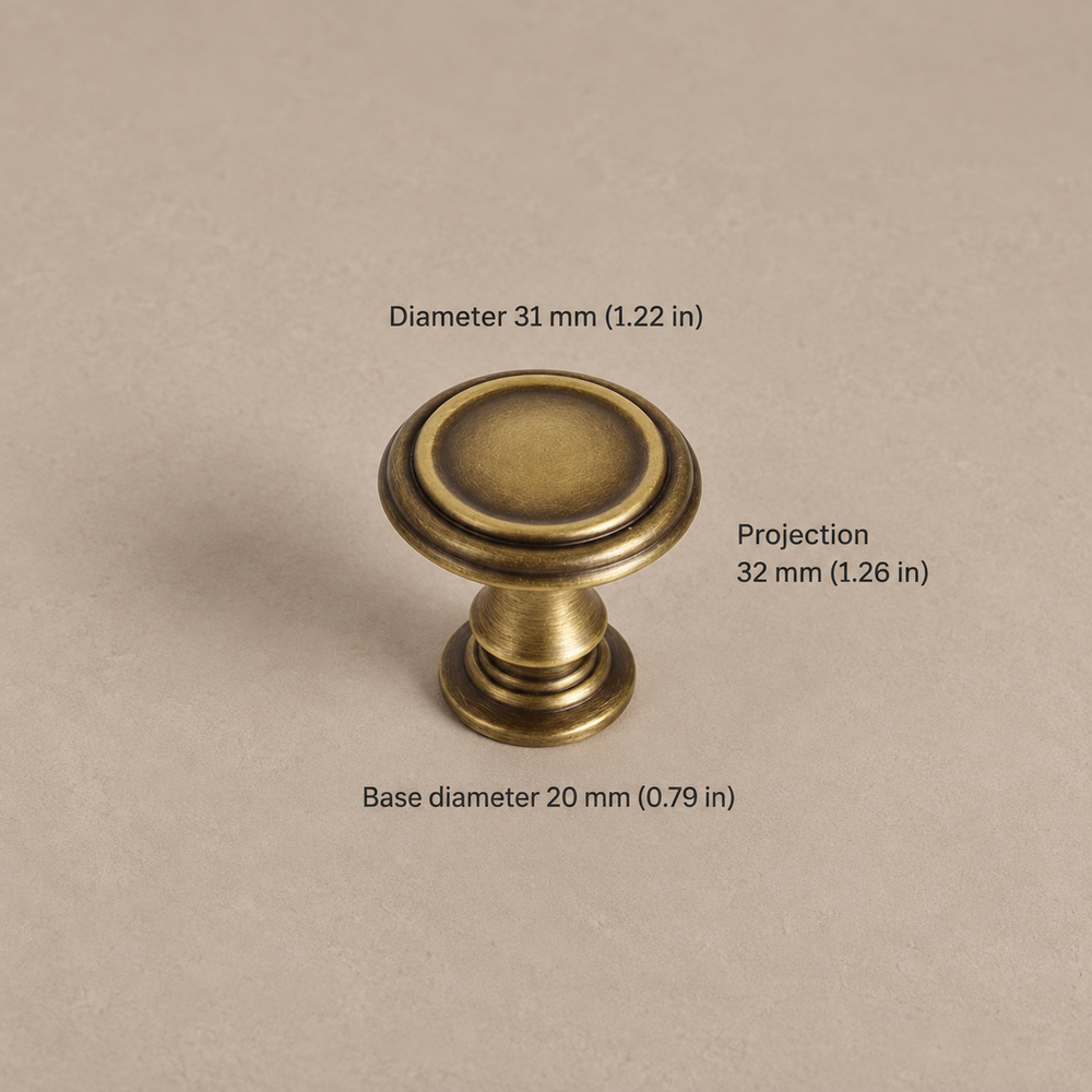 Ornate Spindle Cabinet Pull & Knob — Antique Brass — ring-knob-31