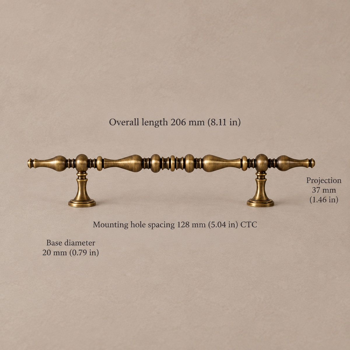 Ornate Spindle Cabinet Pull & Knob — Antique Brass — spindle-128