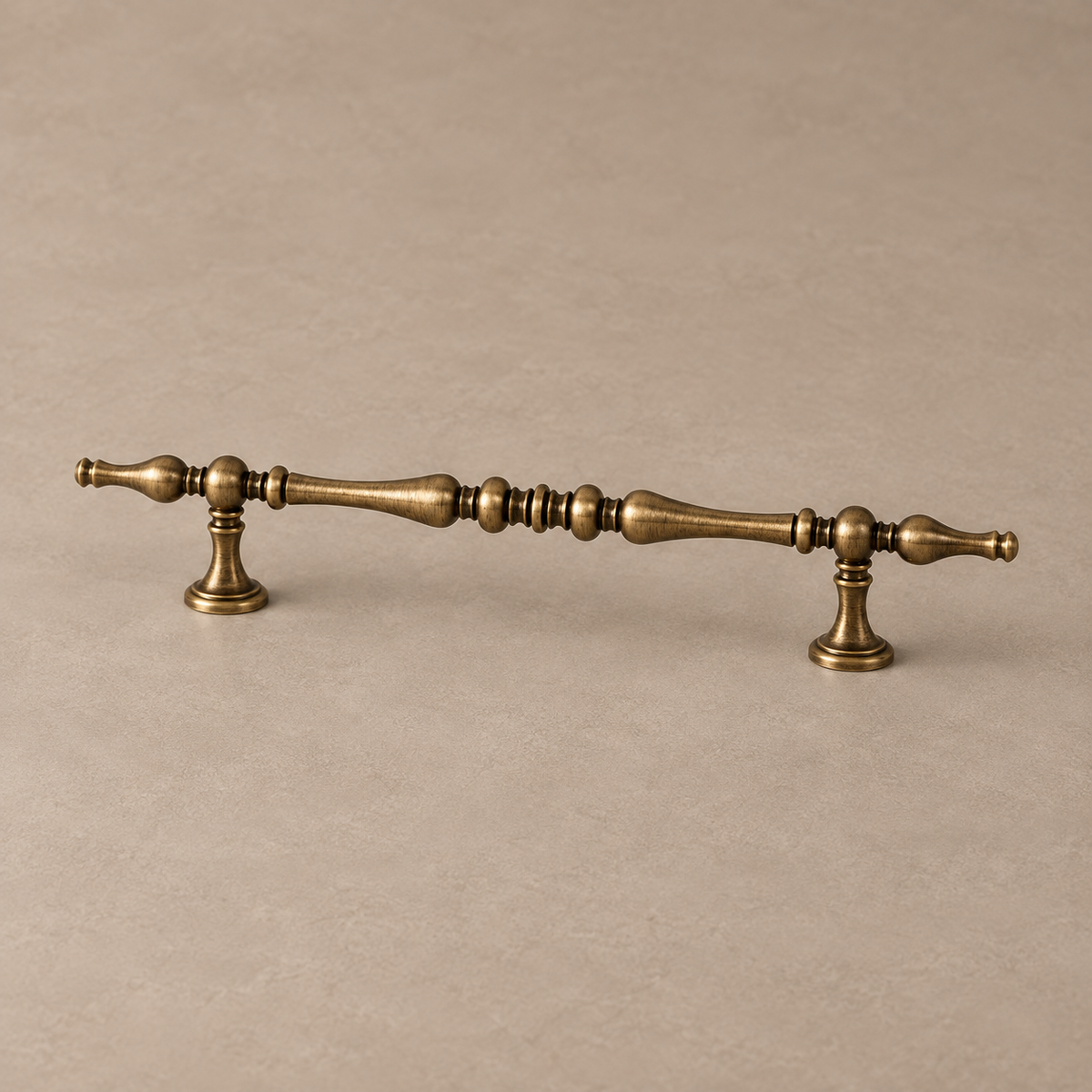 Ornate Spindle Cabinet Pull & Knob — Antique Brass — spindle-detail