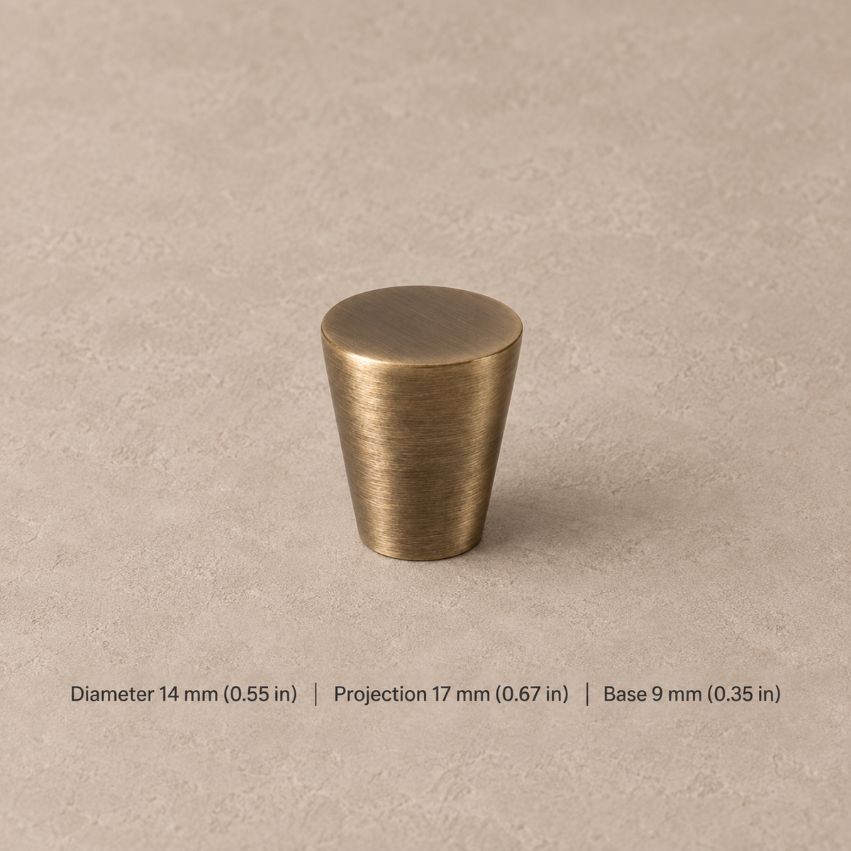 Antique Brass Pendant Solid Brass Cabinet Pulls & Knobs — tapered-knob-14mm