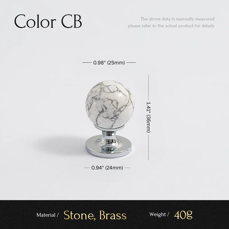 Measurement chart for a decorative item with marble design and brass base on a white background.