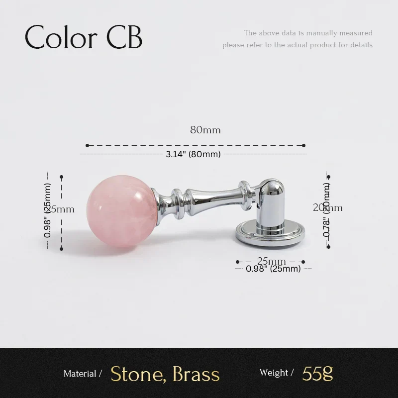Measurement chart with a pink stone and silver metal component on a white background
