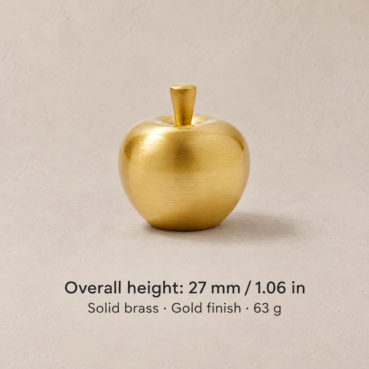 Brass apple knob: 27 mm overall height, 1.06 inches