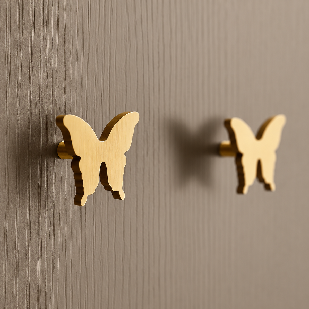 Side view of brass butterfly knobs and mounting stems