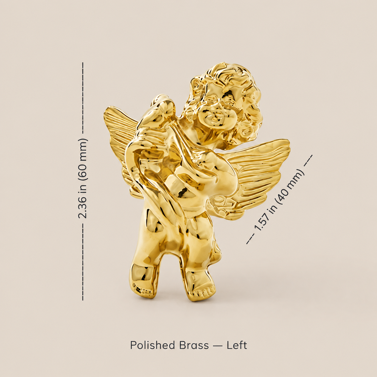 polished brass left angel knob dimensions