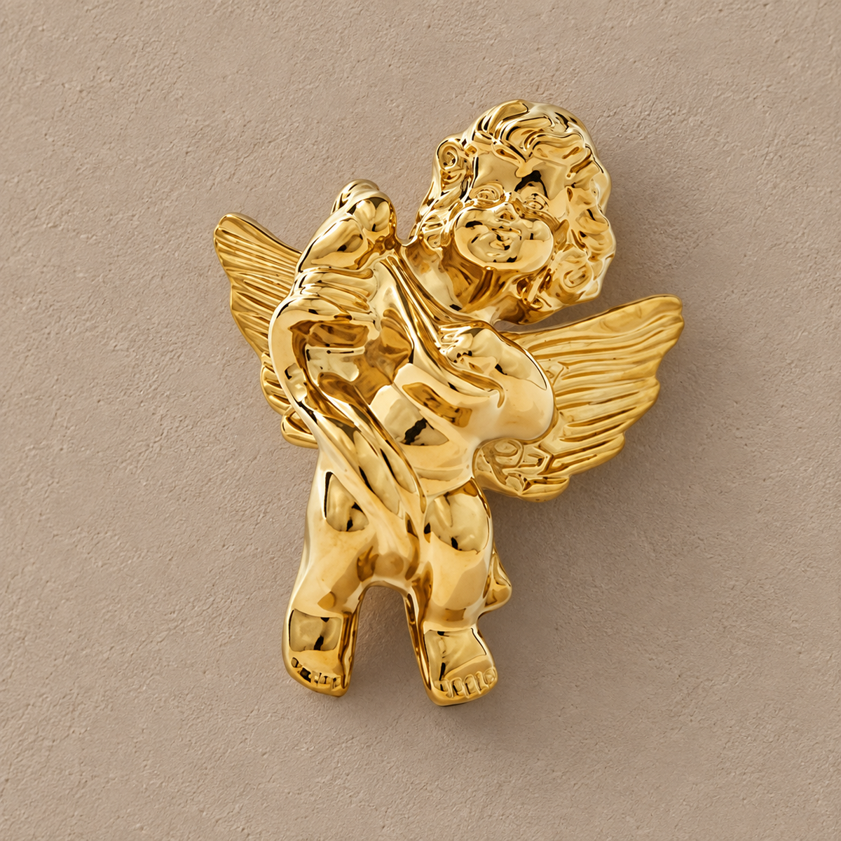 polished brass left angel knob taupe