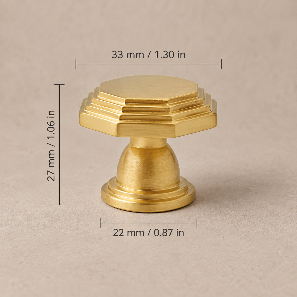 33 mm octagonal knob dimensions in millimeters and inches