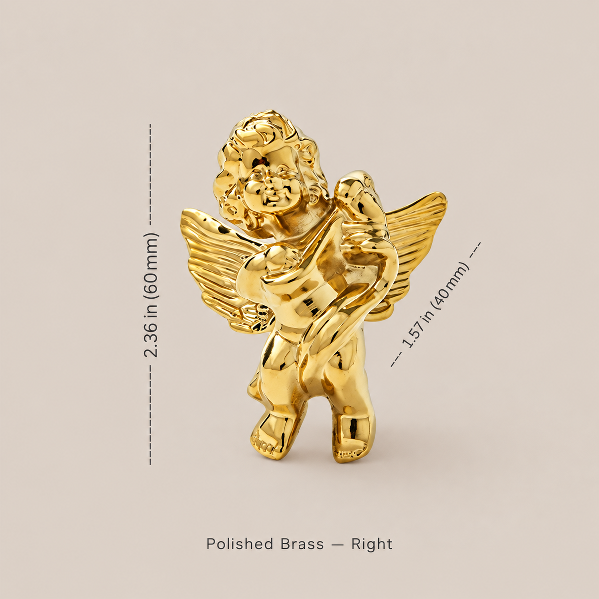 polished brass right angel knob dimensions