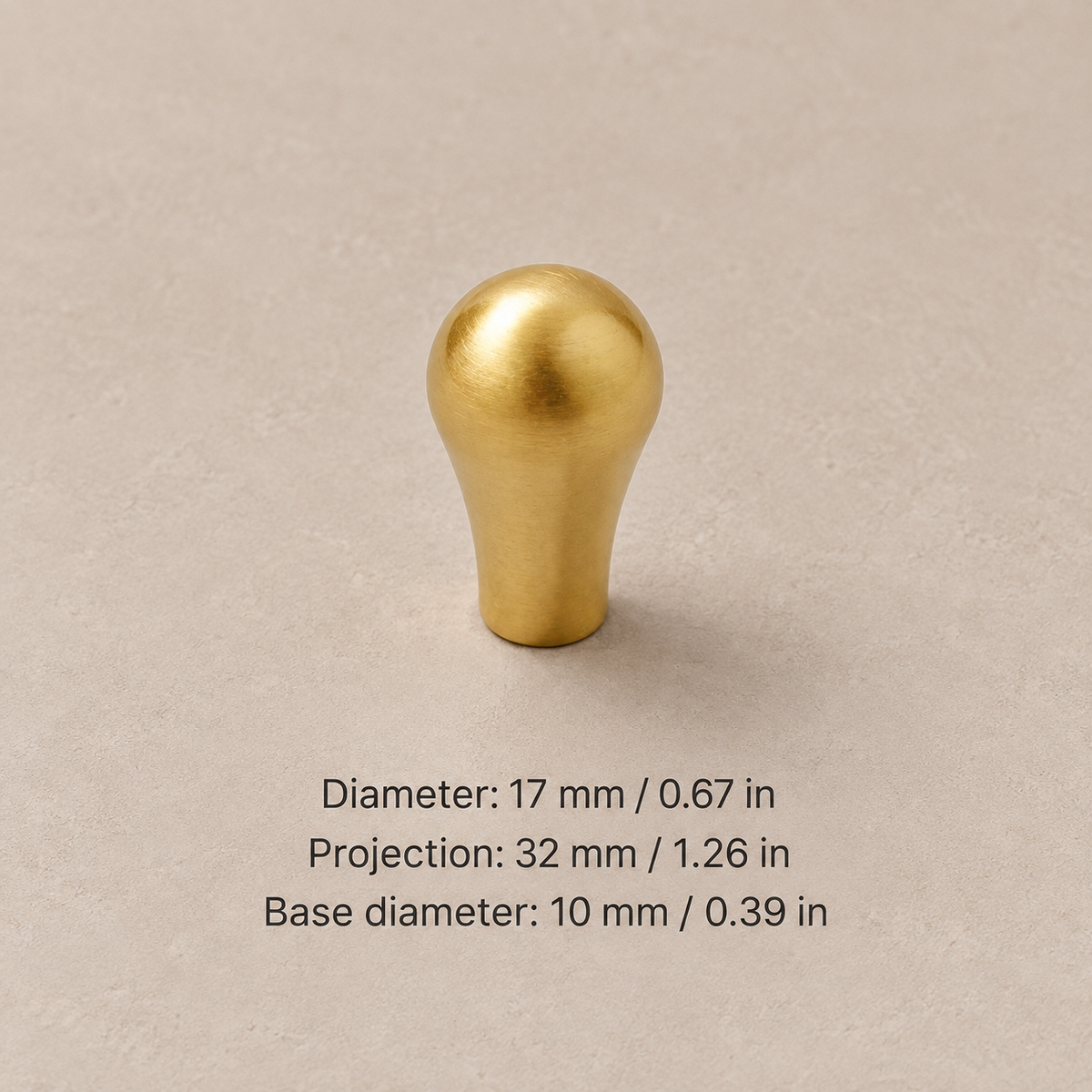 Solid Brass Drop-Shaped Cabinet Pull & Knob — Polished Brass Finish — droplet-knob-17mm