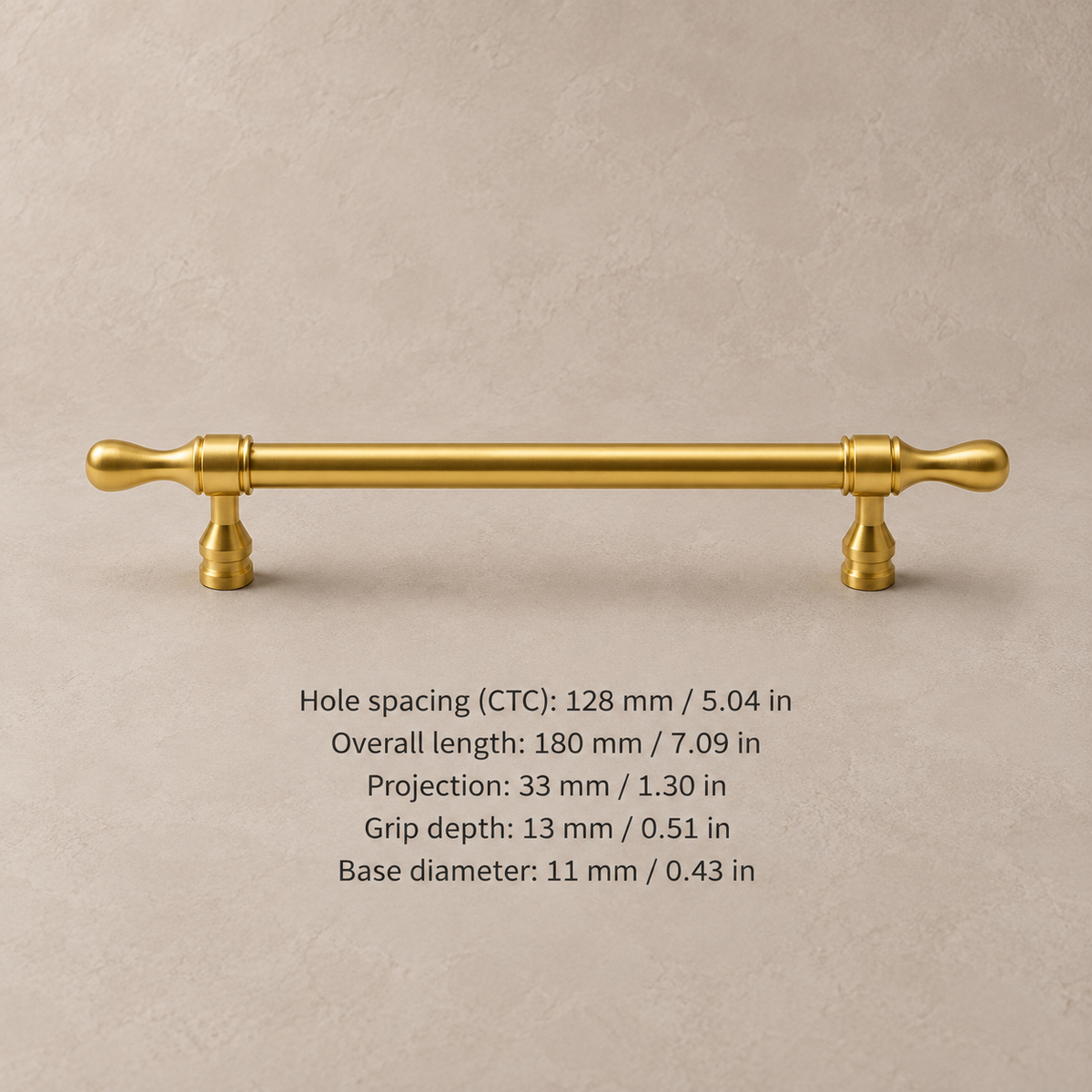 Solid Brass Drop-Shaped Cabinet Pull & Knob — Polished Brass Finish — pull-128mm