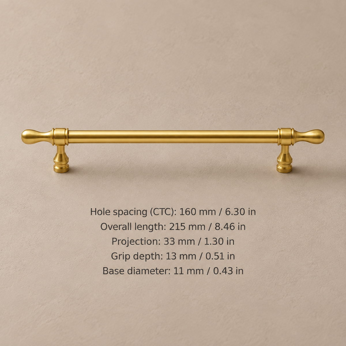 Solid Brass Drop-Shaped Cabinet Pull & Knob — Polished Brass Finish — pull-160mm