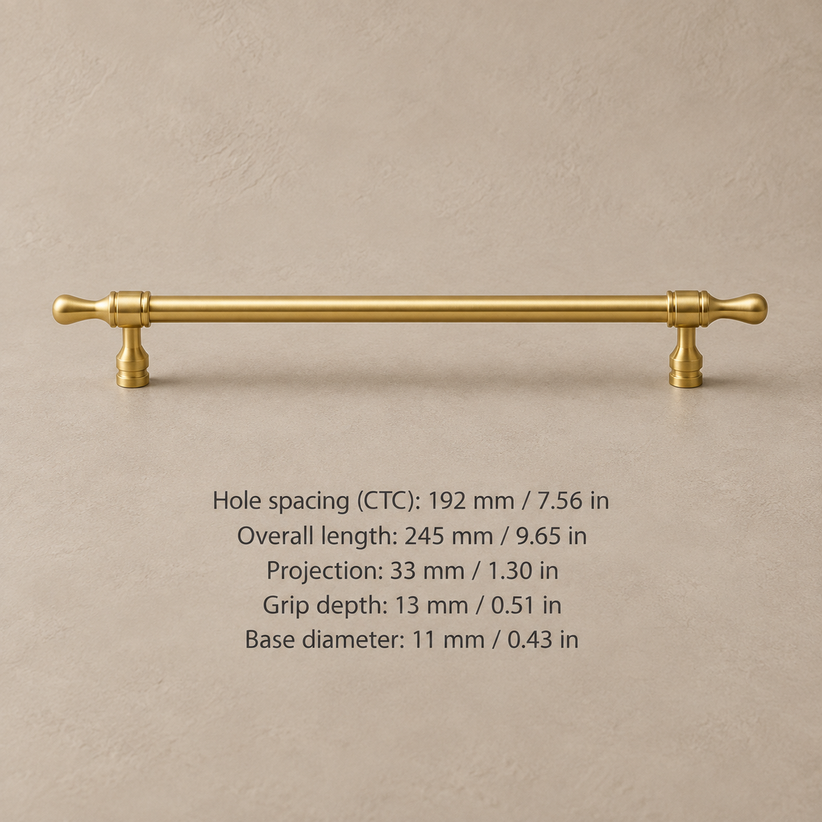 Solid Brass Drop-Shaped Cabinet Pull & Knob — Polished Brass Finish — pull-192mm