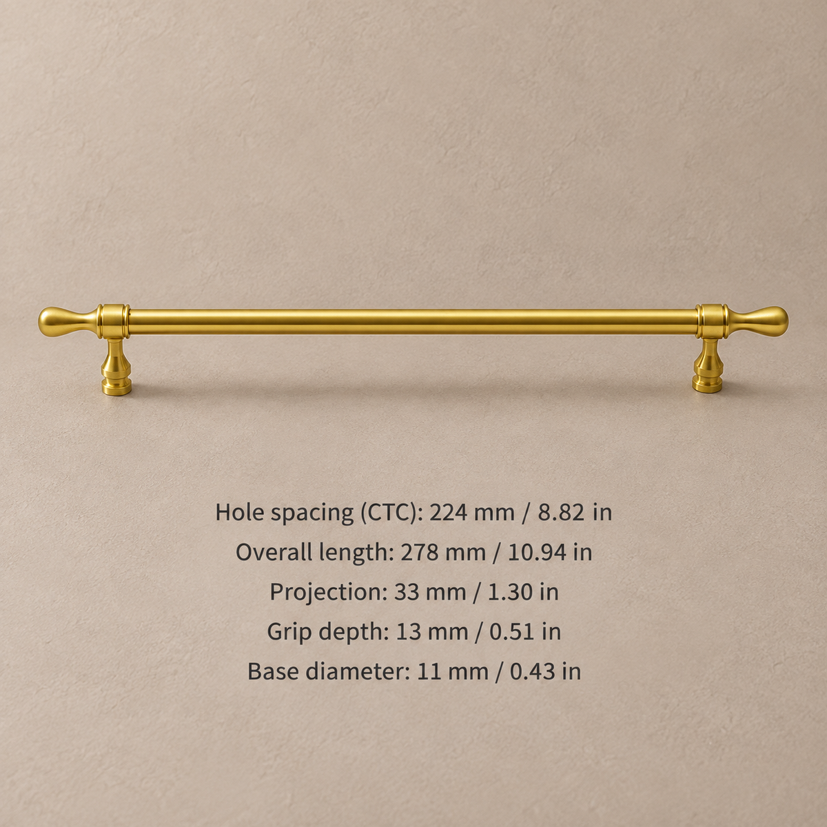Solid Brass Drop-Shaped Cabinet Pull & Knob — Polished Brass Finish — pull-224mm