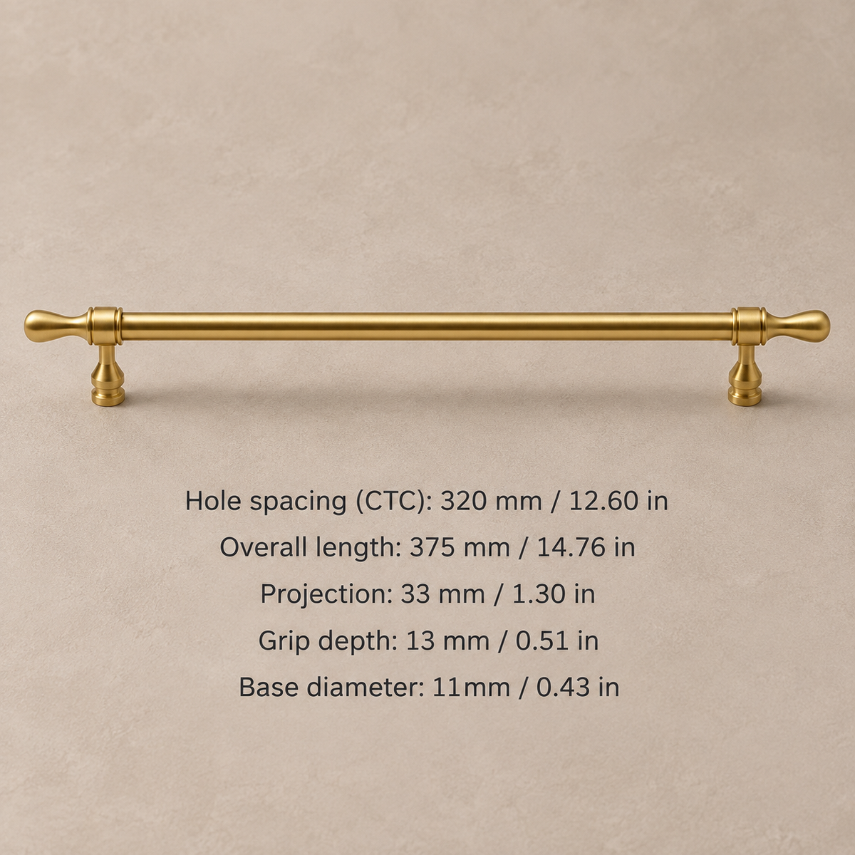 Solid Brass Drop-Shaped Cabinet Pull & Knob — Polished Brass Finish — pull-320mm