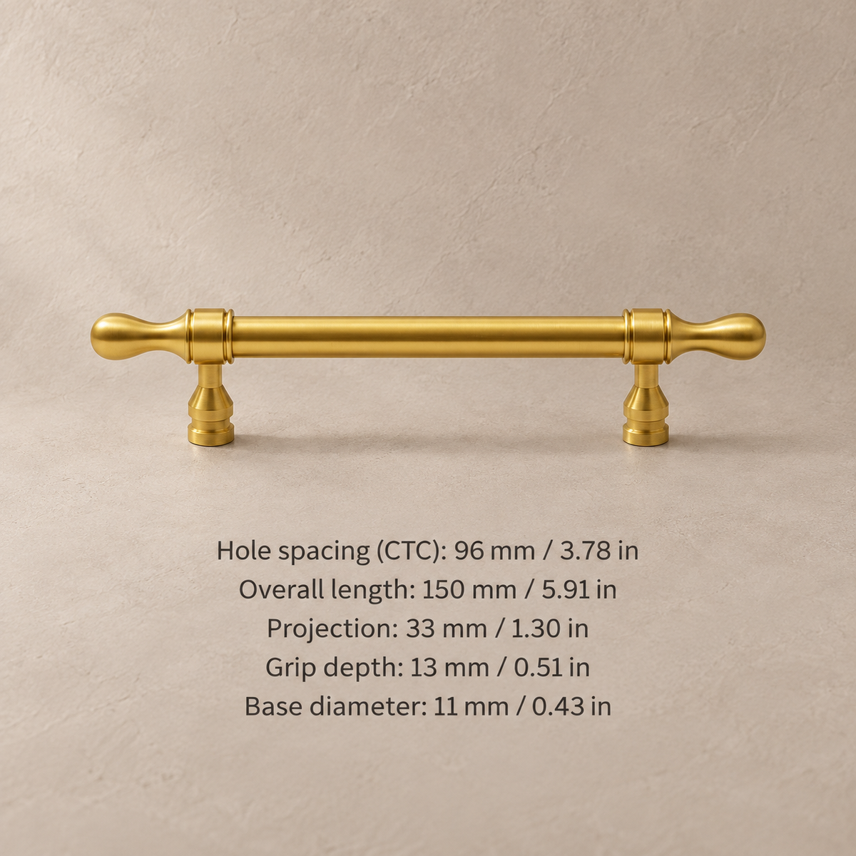 Solid Brass Drop-Shaped Cabinet Pull & Knob — Polished Brass Finish — pull-96mm