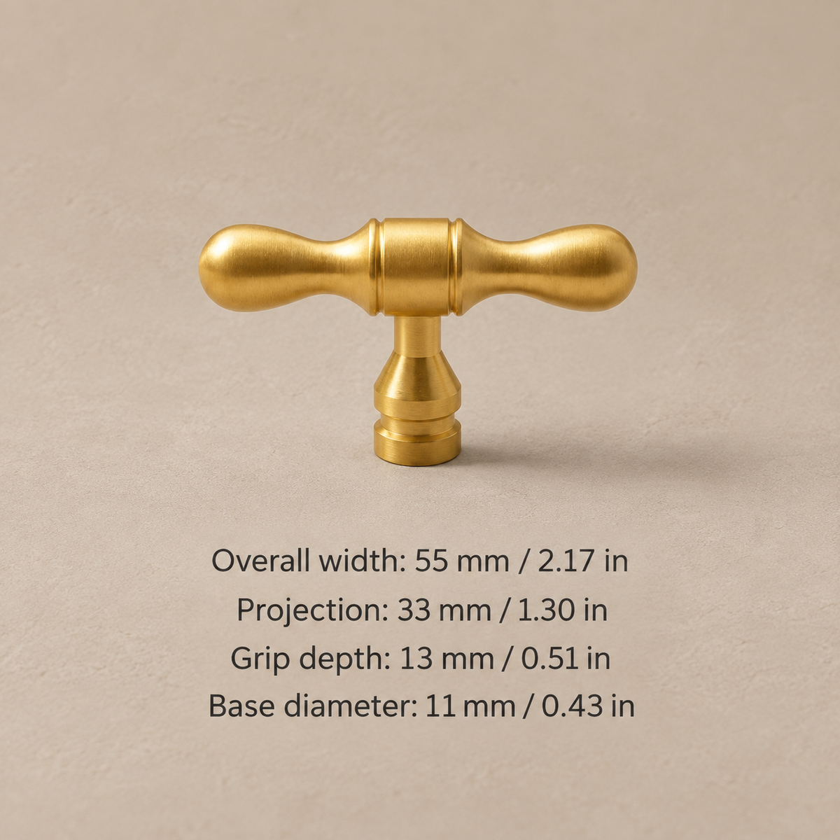 Solid Brass Drop-Shaped Cabinet Pull & Knob — Polished Brass Finish — t-knob-55mm